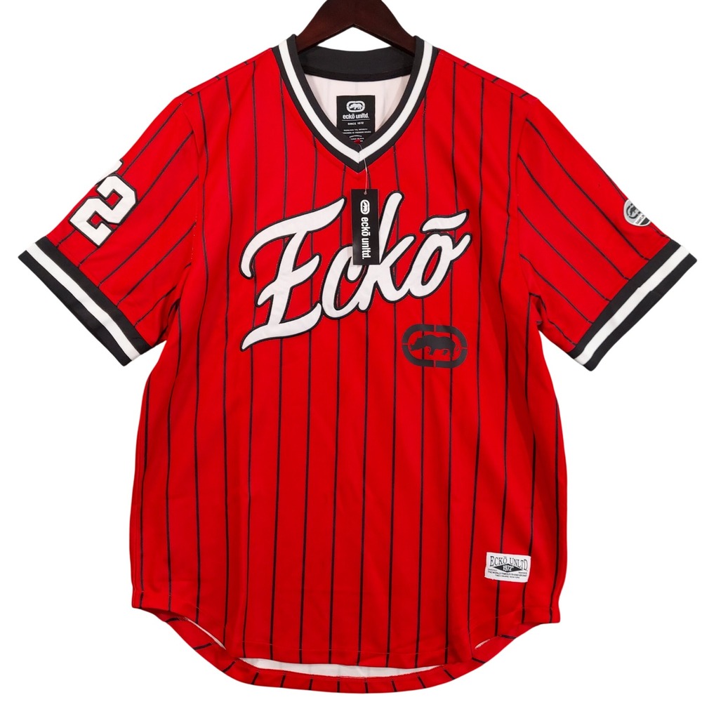 Ecko Unltd Baseball Jersey Mens Medium Red Pinstripe EO15K1998 Streetwear